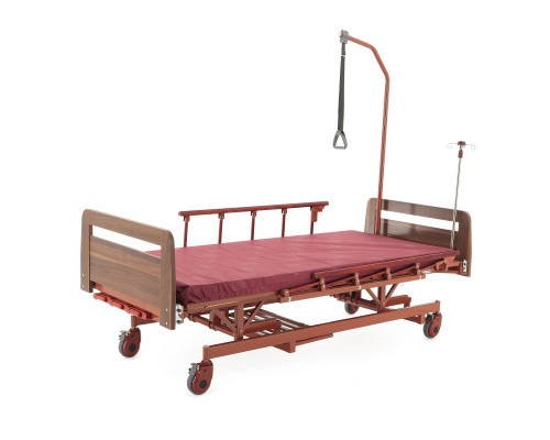 Кровать медицинская механическая для лежачих больных E-31 (ММ-3024Д-02) ЛДСП (4 функции) с ростоматом и полкой