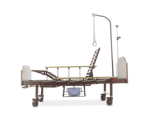 Кровать медицинская механическая для лежачих больных YG-6 (ММ-2124Н-12) ЛДСП с туалетным устройством и судном с крышкой, функцией «кардиокресло», в комплекте с матрасом