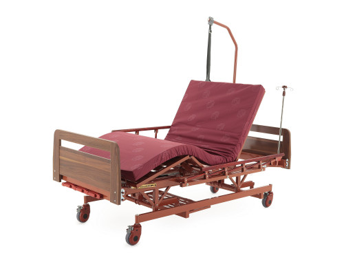 Кровать медицинская механическая для лежачих больных E-31 (ММ-3024Д-02) ЛДСП (4 функции) с ростоматом и полкой