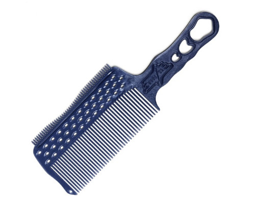 Расчёска с ручкой,зубцами на обушке и направляющей рельсой синяя для стрижки под машинку синий