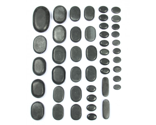 Набор массажных камней из базальта в коробке из бамбука (36 шт.) НК-1Б