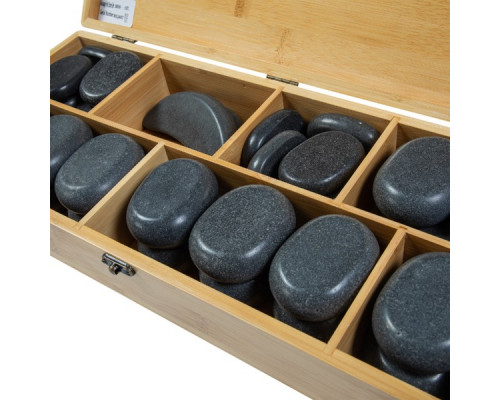 Набор массажных камней из базальта в коробке из бамбука (33шт.) H33TC