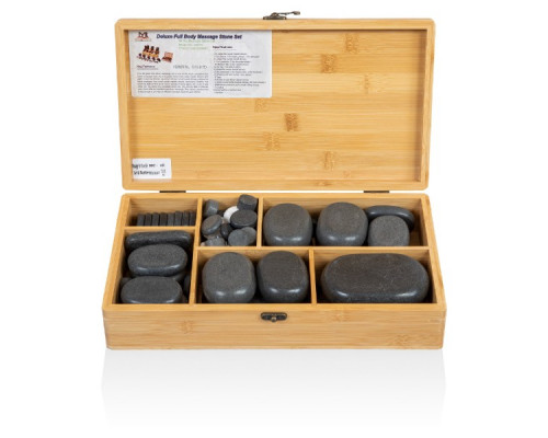 Набор массажных камней из базальта в коробке из бамбука (60шт.) H60TC